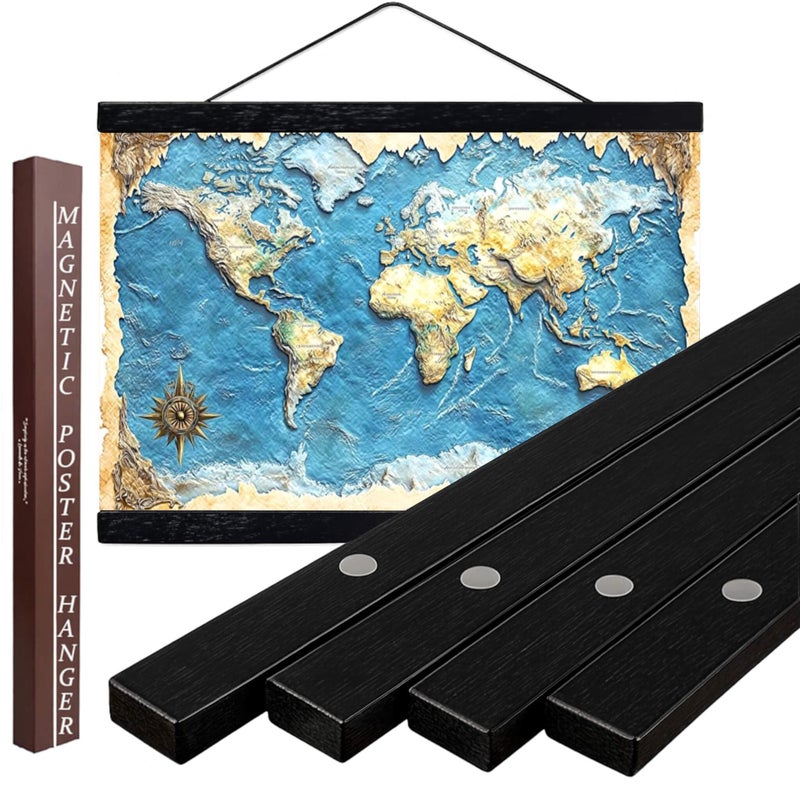 DACRI HOME 30" Wide Sturdy Magnetic Poster Hanger Frame - 30x20 30x24 30x40 Teak Wood Poster Frame for Picture Map Canvas Print Wall Art Hanging (30", Black) - Image 1